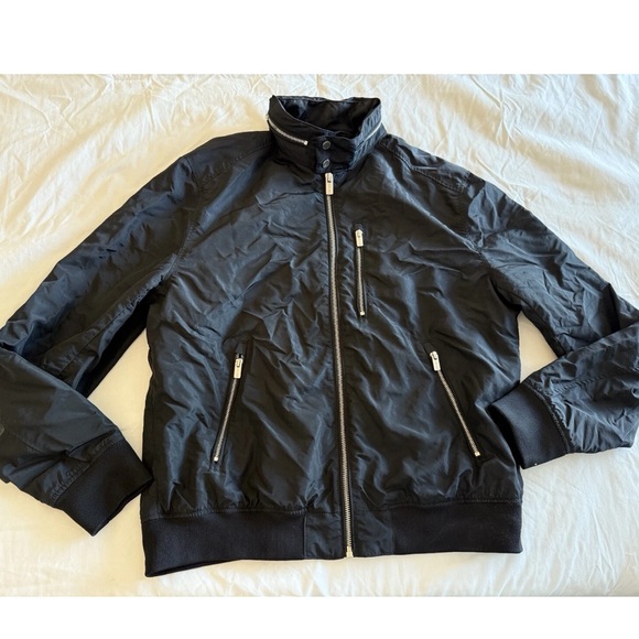 H&M Men's Black Bomber Jacket Coat Full Zip Size XL Optional Hoodie Removable